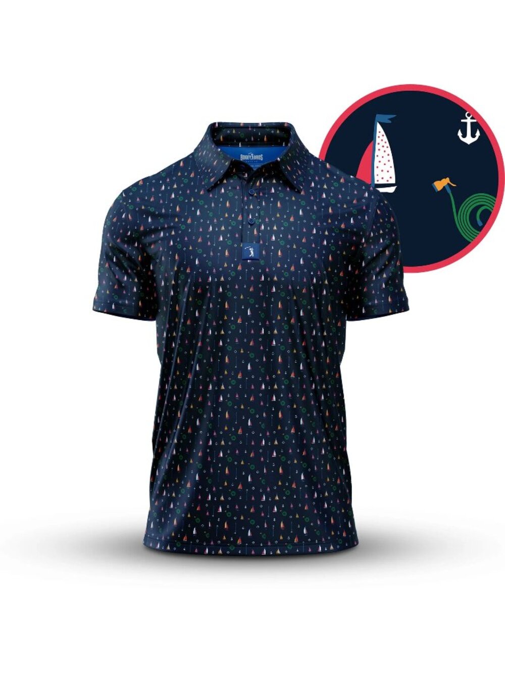 Bogey Bros Men's Short Sleeve Golf Polo Shirt Boats & Hose Size XXL Navy Blue